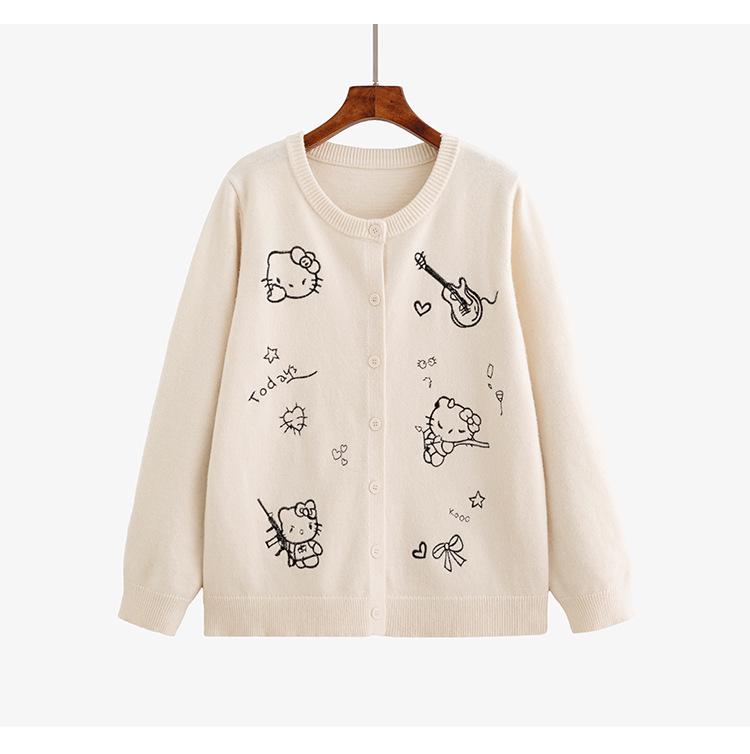 Free Shipping: Plus Size Women's Embroidered Cartoon Knit Cardigan Sweater - 2025 Winter Style