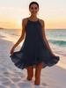 Spring Summer Sleeveless Pleated Halter Vacation Dress for Women