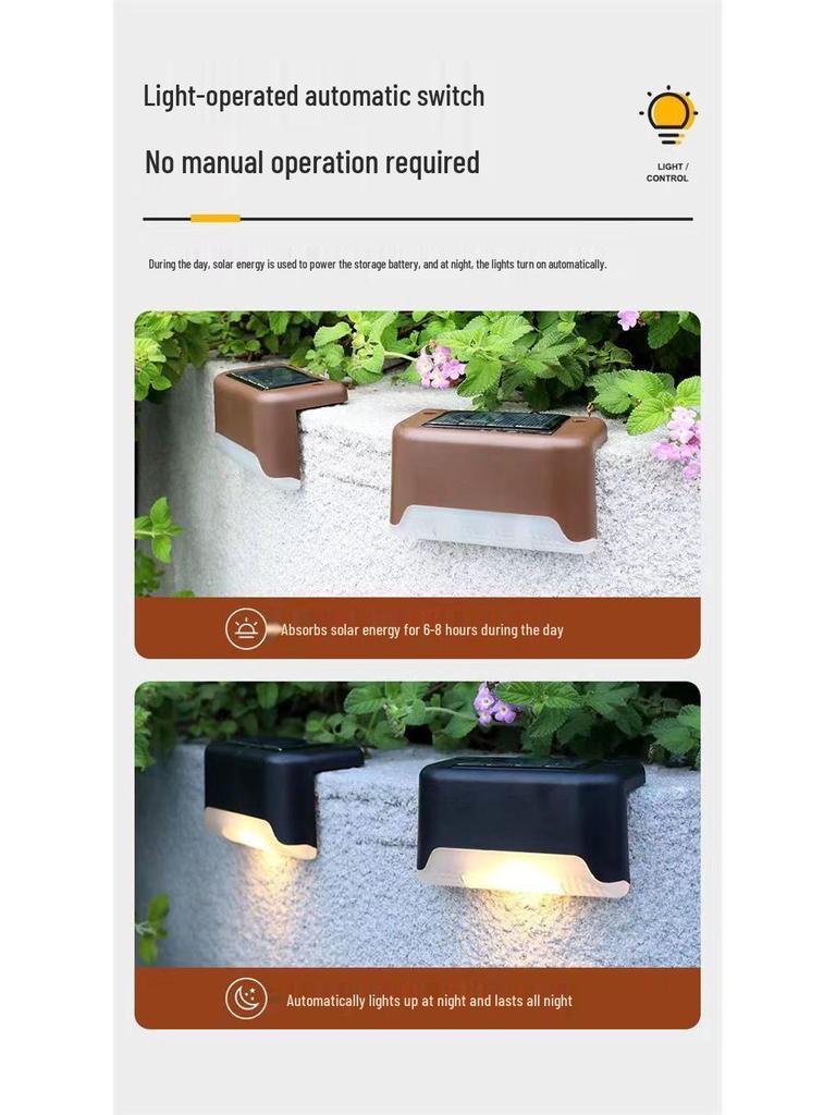Solar Waterproof Outdoor Step Lights for Gardens, Courtyards, Railings, and Fences