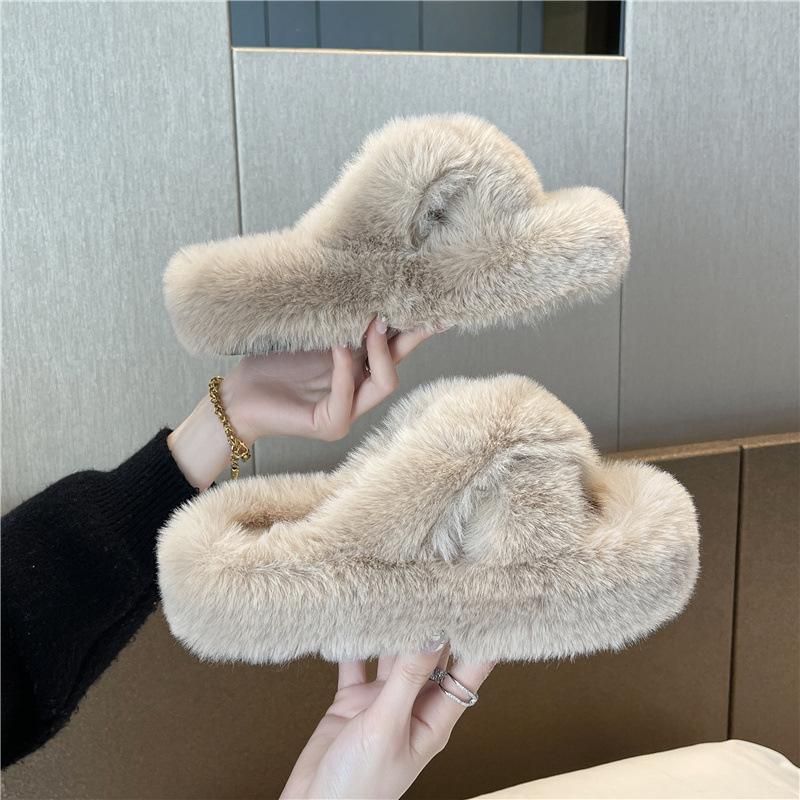 Mao Mao slippers women's outer wear spring and summer ins home home cross thick bottom height increase small autumn and winter cotton slippers