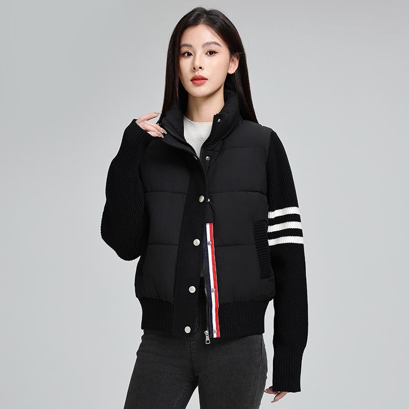 

New Fashion Ladies Wool Sleeves Cotton-padded Jacket Autumn and Winter Short Collar Cotton Coat XXL
