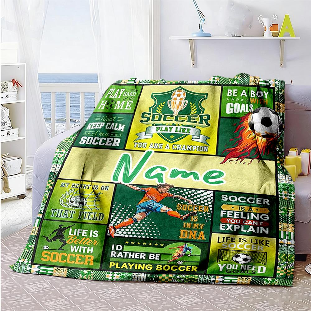 Green Football12 Customize Text Blanket Gift Personalized Blanket Durable Comfort Suitable for Office Livingroom Living Room Nap