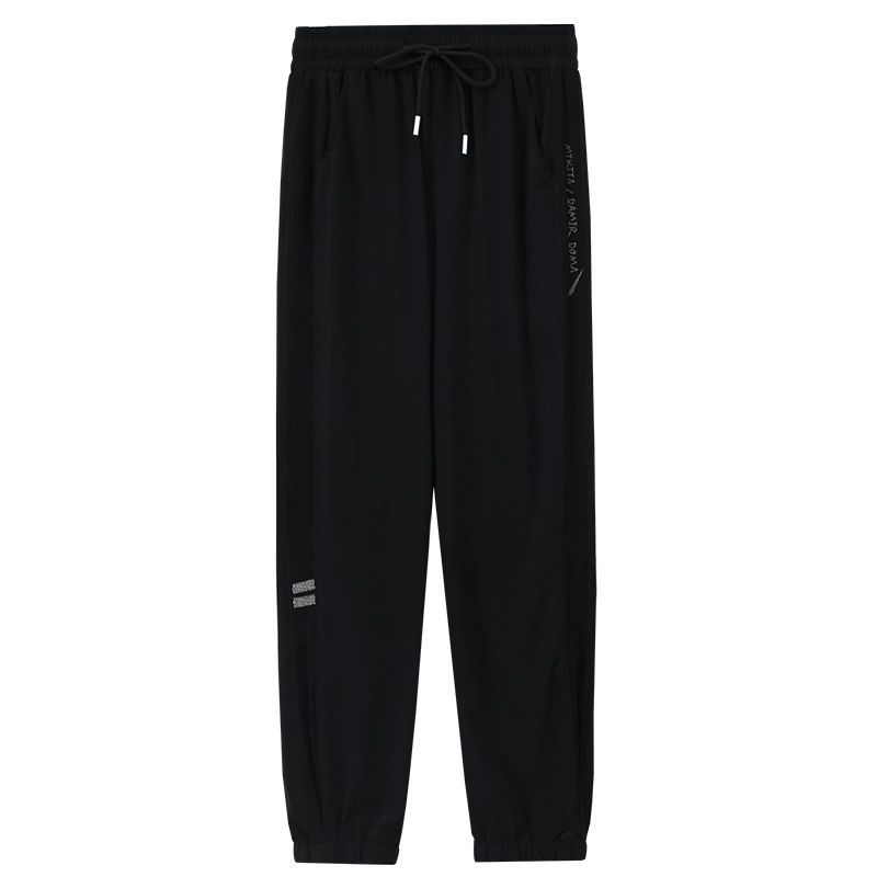 2024 Sports Minimalist Casual Fashion Drawstring High Waisted Loose Oversize Straight Ice Silk Ankle Tied Harlan Pants for Women