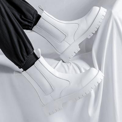 Fashion Men's Fashion Stage Nightclub Dress Chelsea Boots Black White Genuine Leather Shoes High Top Platform Boot Long Botas Masculinas