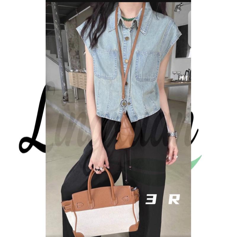2026 Summer Fly Sleeve Denim Slim-Fit Shirt L светло-синий