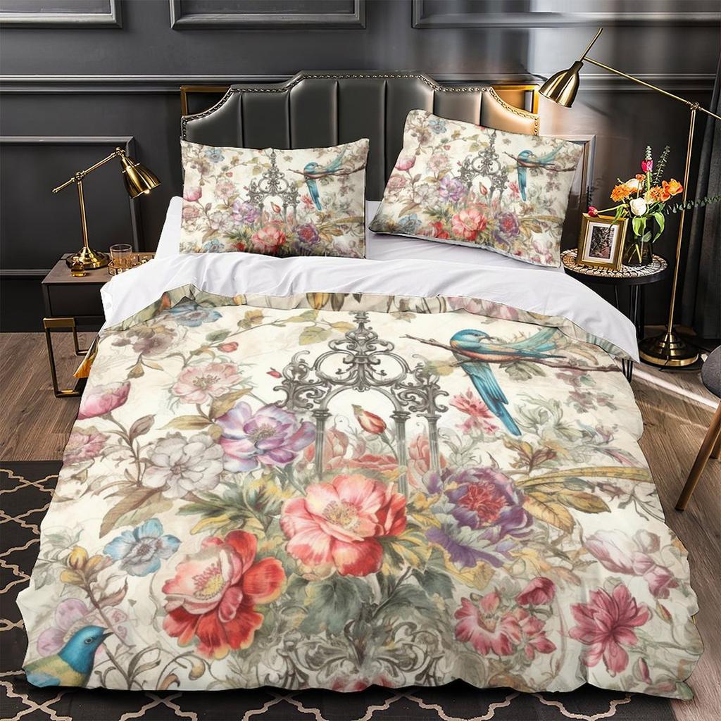 3D Digital Printing Hand-Painted Plant Flower Quilt Cover Pillowcase Two Or Three-Piece Set Polyester Abraded