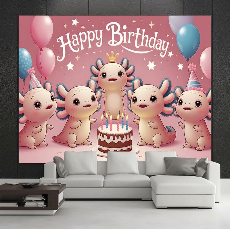 Party Backdrop Adorable Axolotls Celebrating Photo Background Decor Birthday Party Decor