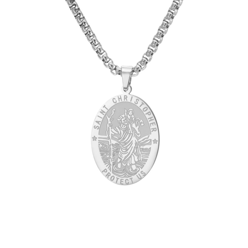 LIKGREAT Naszyjnik z wisiorkiem Świętego Krzysztofa dla Mężczyzn Kobiet Ochrona w Podróży Błogosławieństwo Katolski Amulet Prezenty Biżuteria ze Stali Nierdzewnej