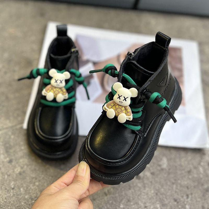 

Bear shoes 2025 new girls Martin boots autumn and winter short boots little girls baby shoes velvet low-top children s shoes 23 Long 14.2