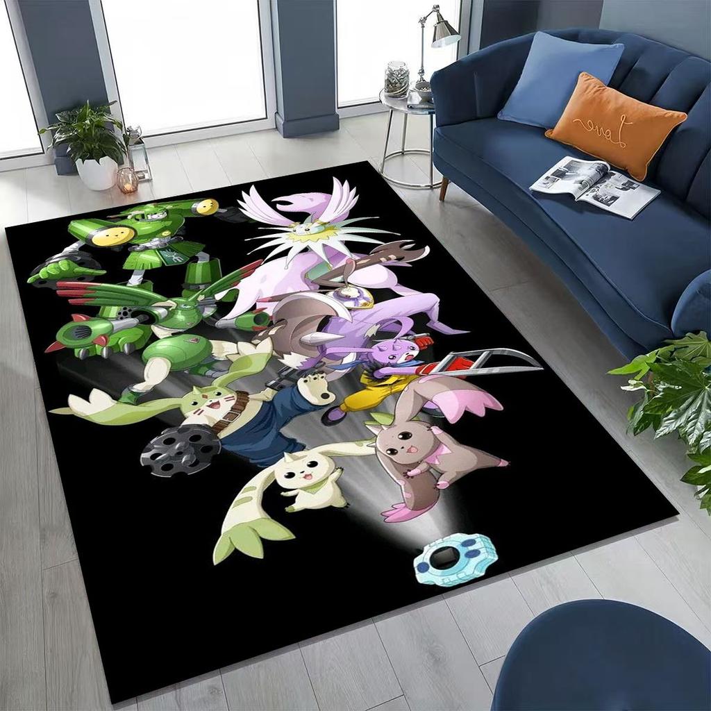 Retro Digimon Adventure Angewomon Agumon Cartoon Rug for Bedroom Living Room Sofa Home Doormat Decor,Kids Non-slip Floor Mat