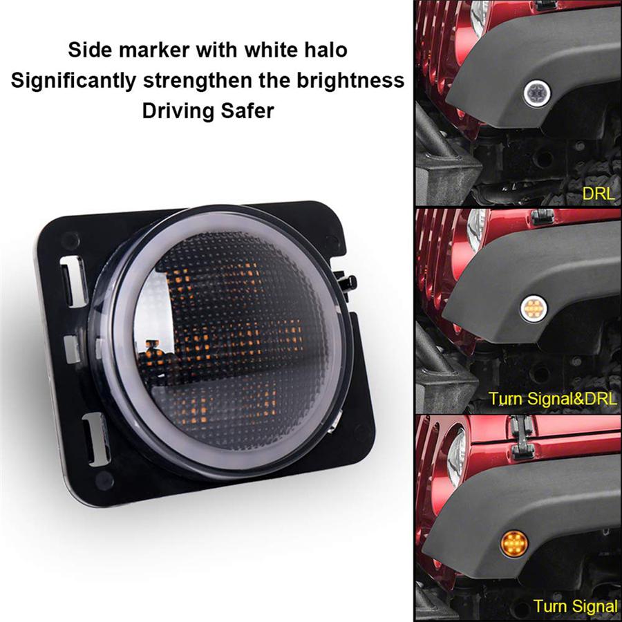 2pcs Front Fender Side Marker Led Light Angel Eye For Jeep Wrangler JK 2007-2017