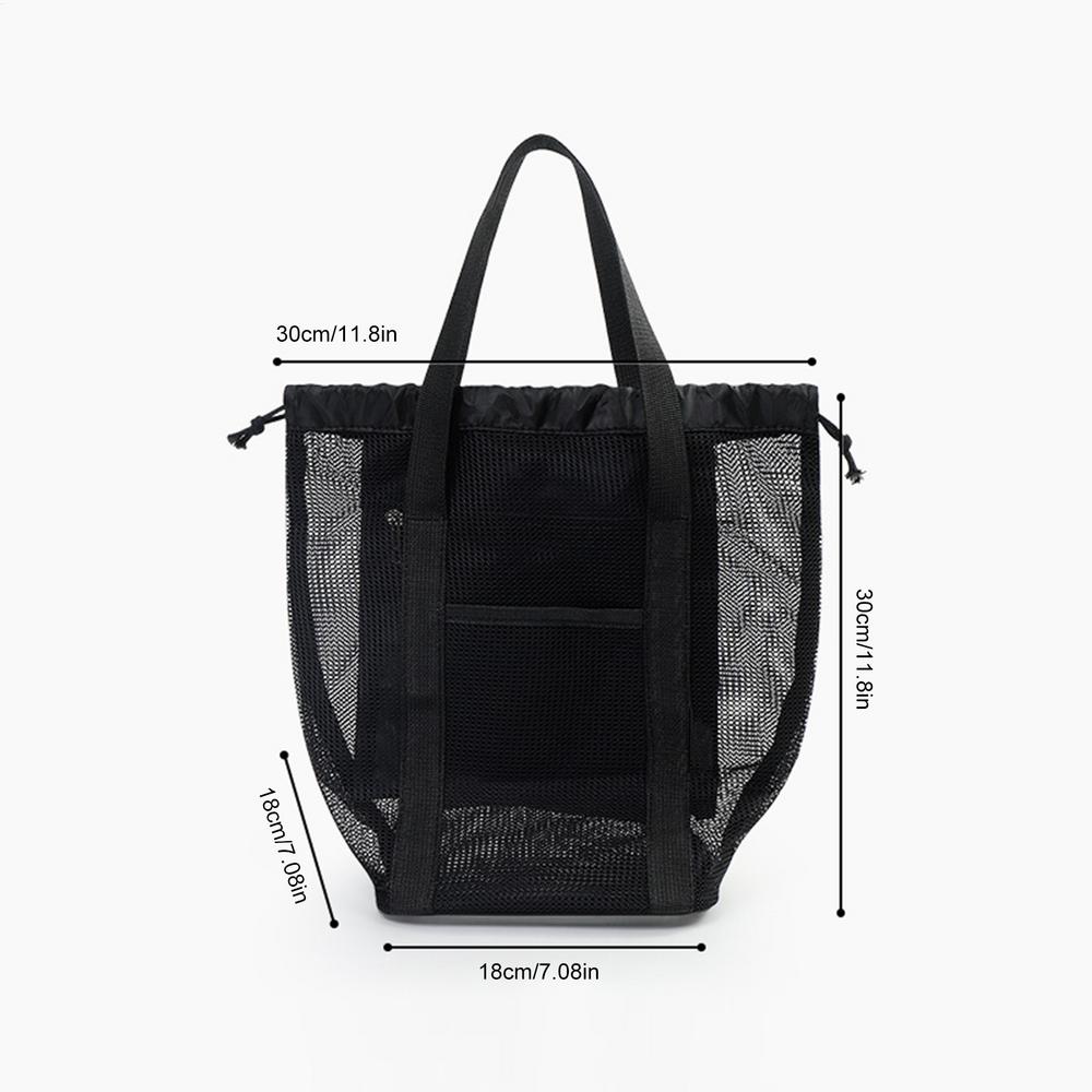 

Portable Mesh Drawstring Wash Bag Handbag Large Capacity Beach Bag Foldable Travel Cosmetic Bag Organizer Swimming Storage Bag чёрный