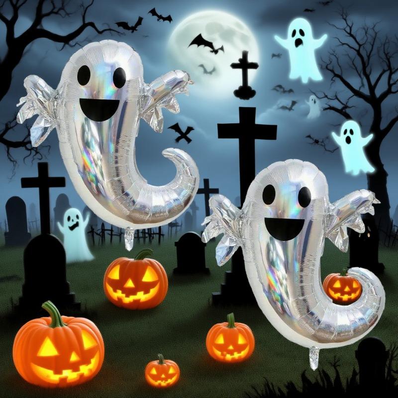

Two Halloween laser ghost aluminum film balloons, very suitable for Halloween festival party decoration, theme party decoration, birthday party