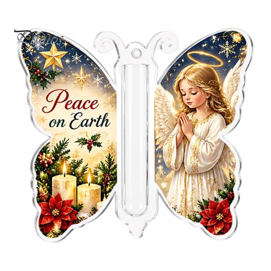 Christmas Keepsake for Money Cash Gift Ornament, 2D Acrylic Butterfly Holder Unique Family Ornament with Clear Compartment Trees, Windows, Doors