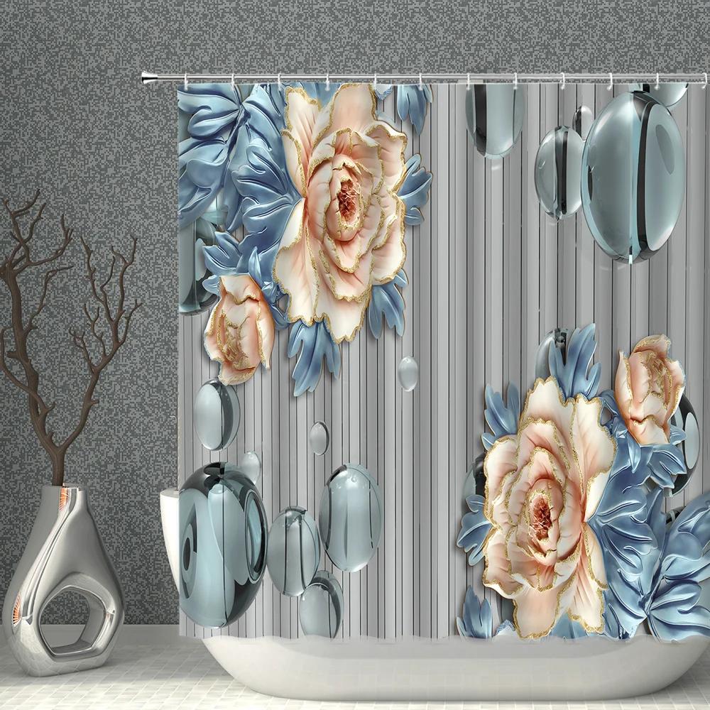 Impression 3D Fleur Réaliste Oiseau Poisson Paons Papillon Décoration de Maison Rideau de Douche Imperméable Rideaux de Fond Suspendus