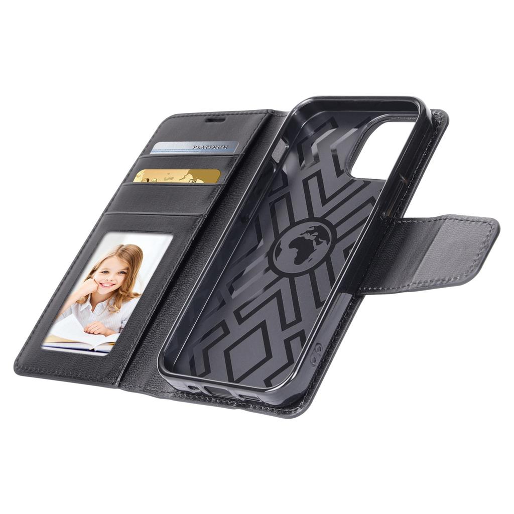 HANMAN Mill Series for iPhone 15 Shockproof Shell Wallet PU Leather Stand Cover Mobile Phone Case