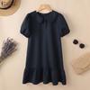 ZANZEA Abito midi casual da donna a maniche corte, tinta unita, con colletto rovesciato