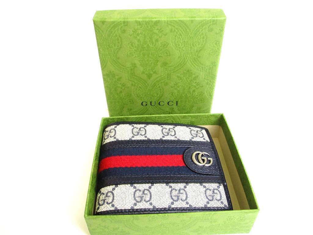 Authentic GUCCI Beige Leather Bifold Wallet Ophidia GG Bifold Wallet #9988  Refurbished