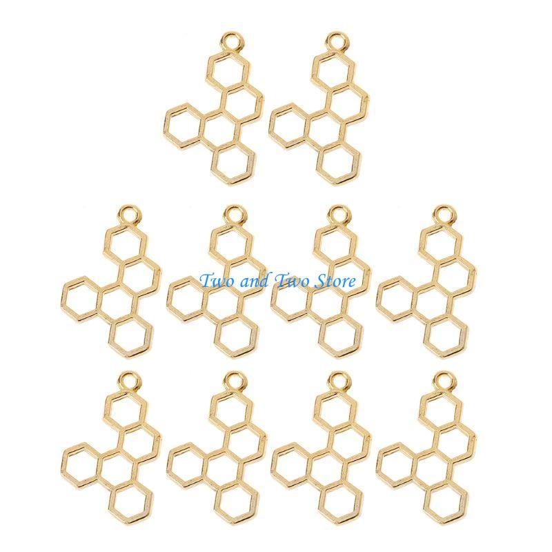 HX6F 10x Gold Honeycomb Pendant Open Bezel Setting UV Resin Blank Frame for DIY Craft
