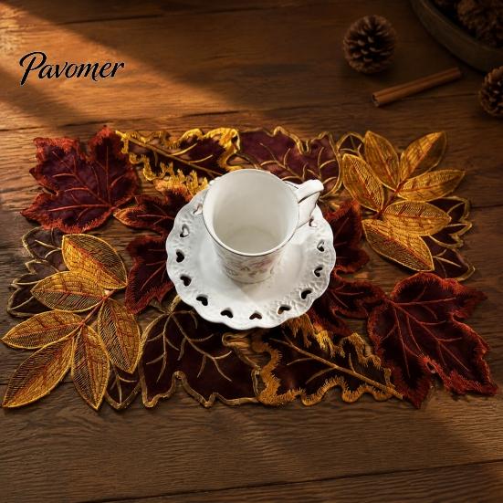 Decorative Mats for Autumn Gatherings Maple Leaf Embroidered Placemat, Coaster Place Mat, Thanksgiving Home Kitchen Decor Table Mat Fall Farmhouse