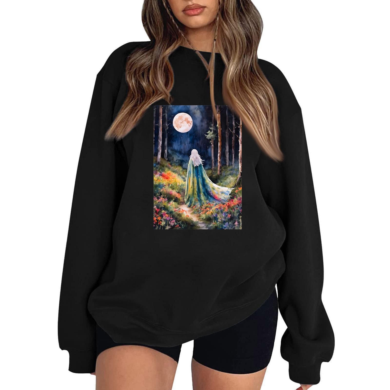 

Женский повседневный свитер с круглым вырезом и длинными рукавами, топ с принтом на Хэллоуин, толстовка с длинными рукавами XL чёрный