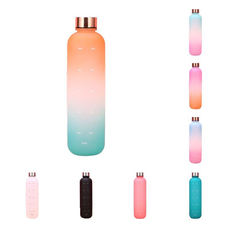 Colorful Gradient Plastic Sports Water Bottle 1000ml Large Capacity Matte Finish High Temperature Resistance