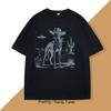 Vintage UFO Western TShirt Cotton Retro Short Sleeve Tshirt Cowboy Wild West Dog Mom T Shirt Casual Round Neck Loose Tees Top