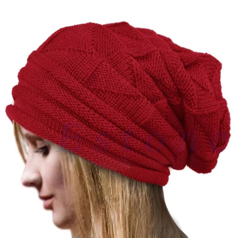 Gorro de malha de inverno para mulheres, chapéus largos e folgados, gorro quente para áreas externas, boné feminino, esqui na neve, gorros quentes de lã