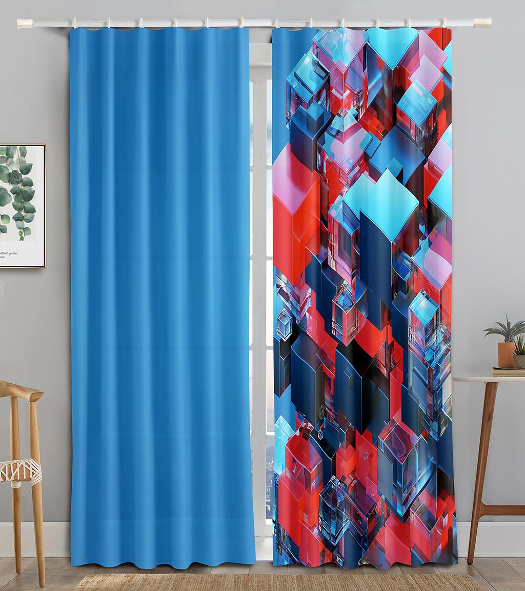 

3D Illustration Abstract Blocking Cubes Blackout Window Panel Curtain Living Room Room Bedroom Bathroom Kicthen Door Cupboard Decor Hooks W50 X H130(CM)X2&Hook