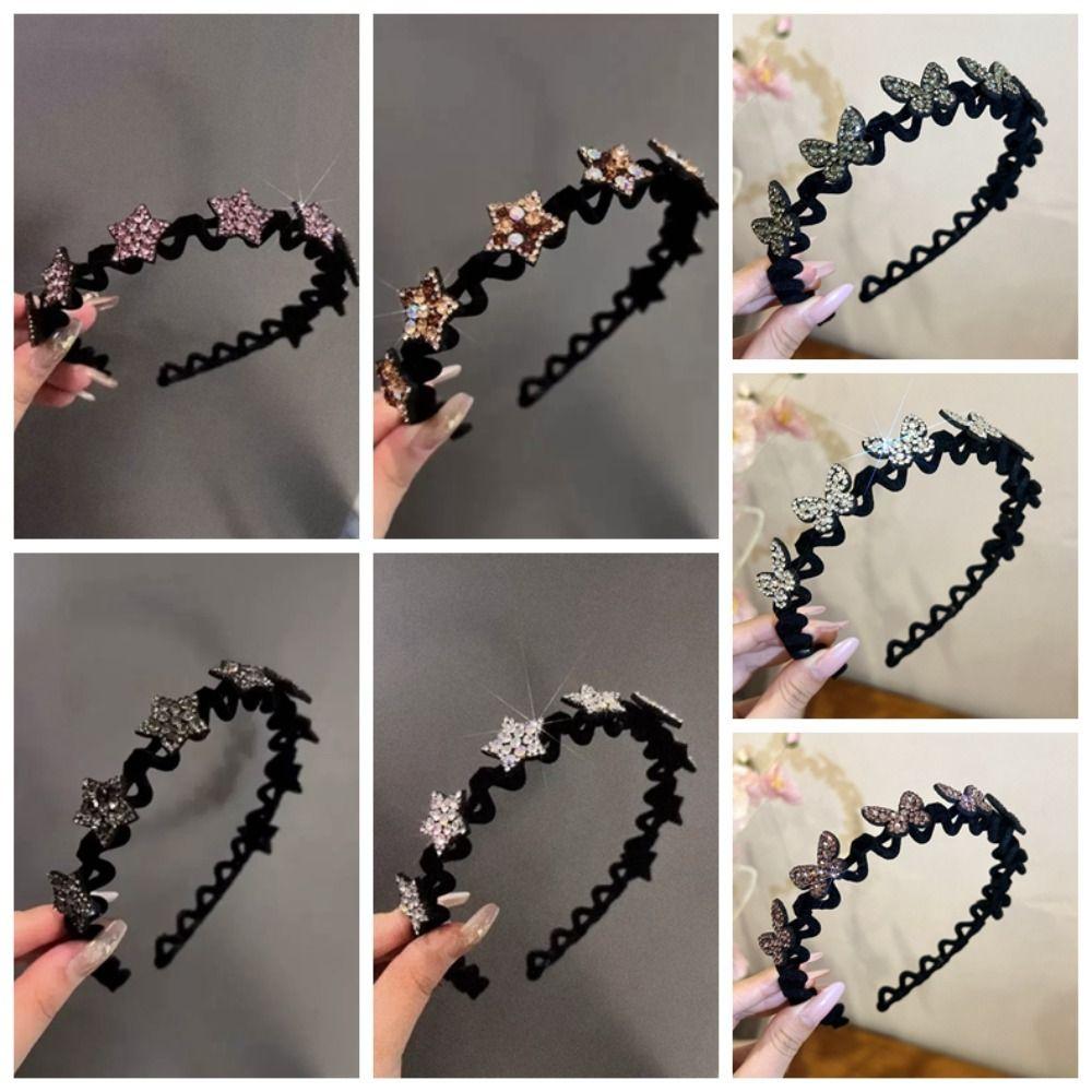 Wavy Star Headband Korean Style Butterfly Hair Band Retro Rhinestone Hair Hoop  Jewelry