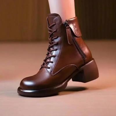 Botas de mujer Nuevas botas retro con cremallera lateral Zapatos de mujer Botines de tacón grueso de color liso Zapatos de plataforma