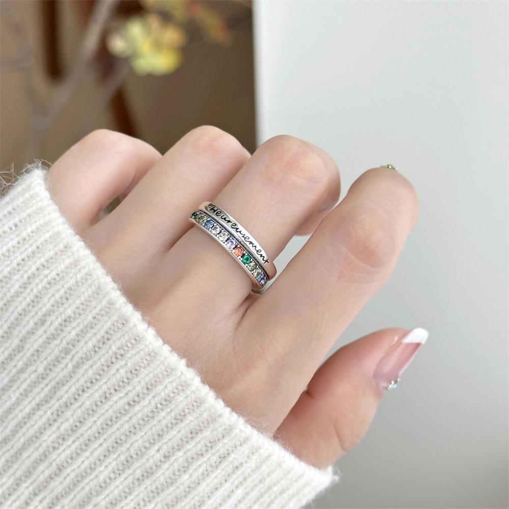 S Sterling Silver Color Zirconium Letter Index Finger Opening Ring Unique Index Finger Ring