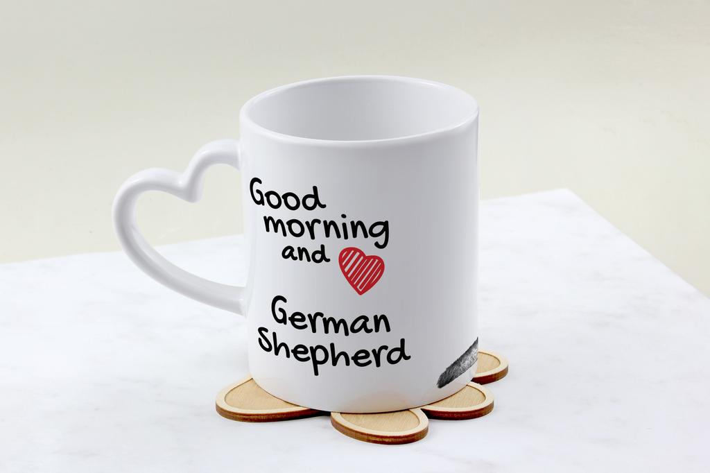 German Shepherd Dog, Alsatian Wolf Dog - cup with a dog, adorable cup with a heart-shaped handle, universal gift from the Art-Dog brand