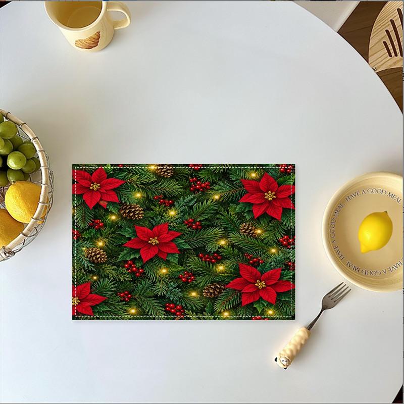 Linen Placemats Cute Snowman Winter, Gold Cream, Stain Resistant Easy to Clean, Dining Table Holiday Home Decor