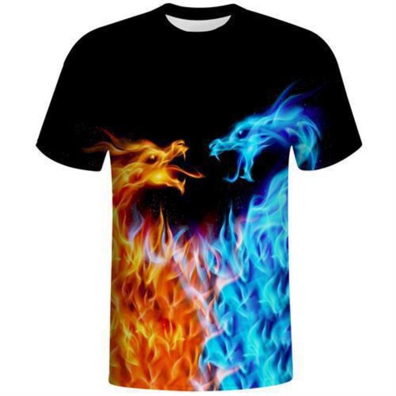 

Летний топ с круглым вырезом и принтом пламени 3D, модные повседневные футболки с короткими рукавами для мужчин S