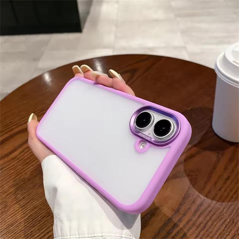 Fashion Solid Candy Color Border Camera Protect Bumper Case For iPhone 16 15 14 Pro Max Plus Matte Skin Feel Shockproof Back Cover