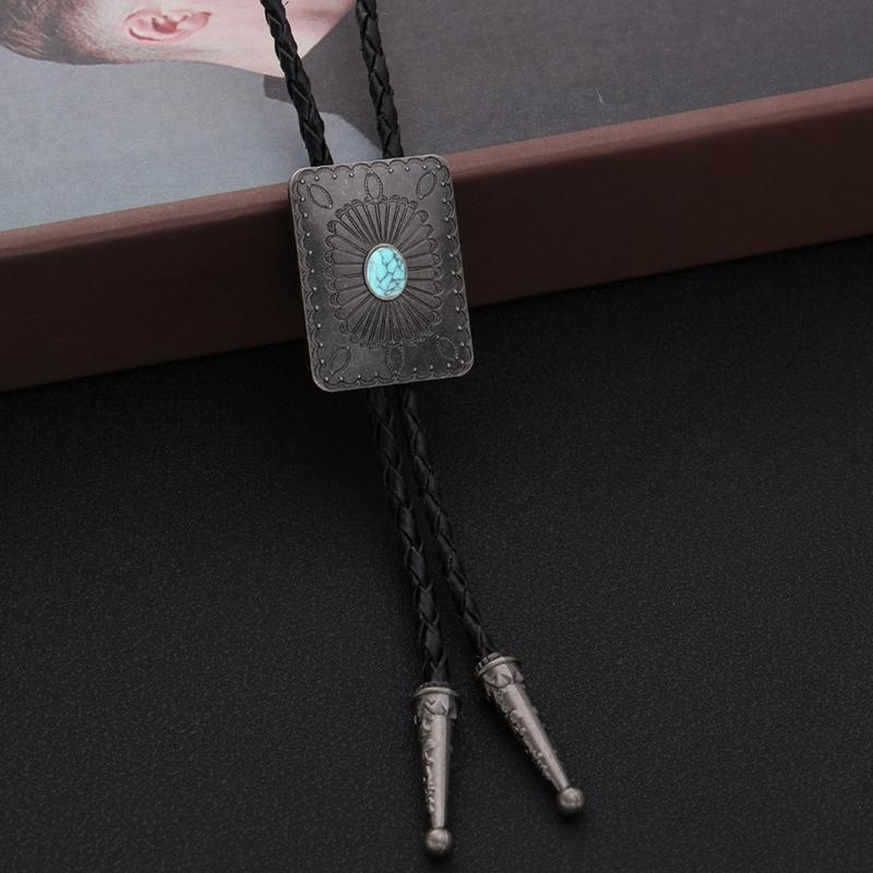 Punk Style Bolo Tie with Emblem Charm Necktie Necklace Costume Accessory