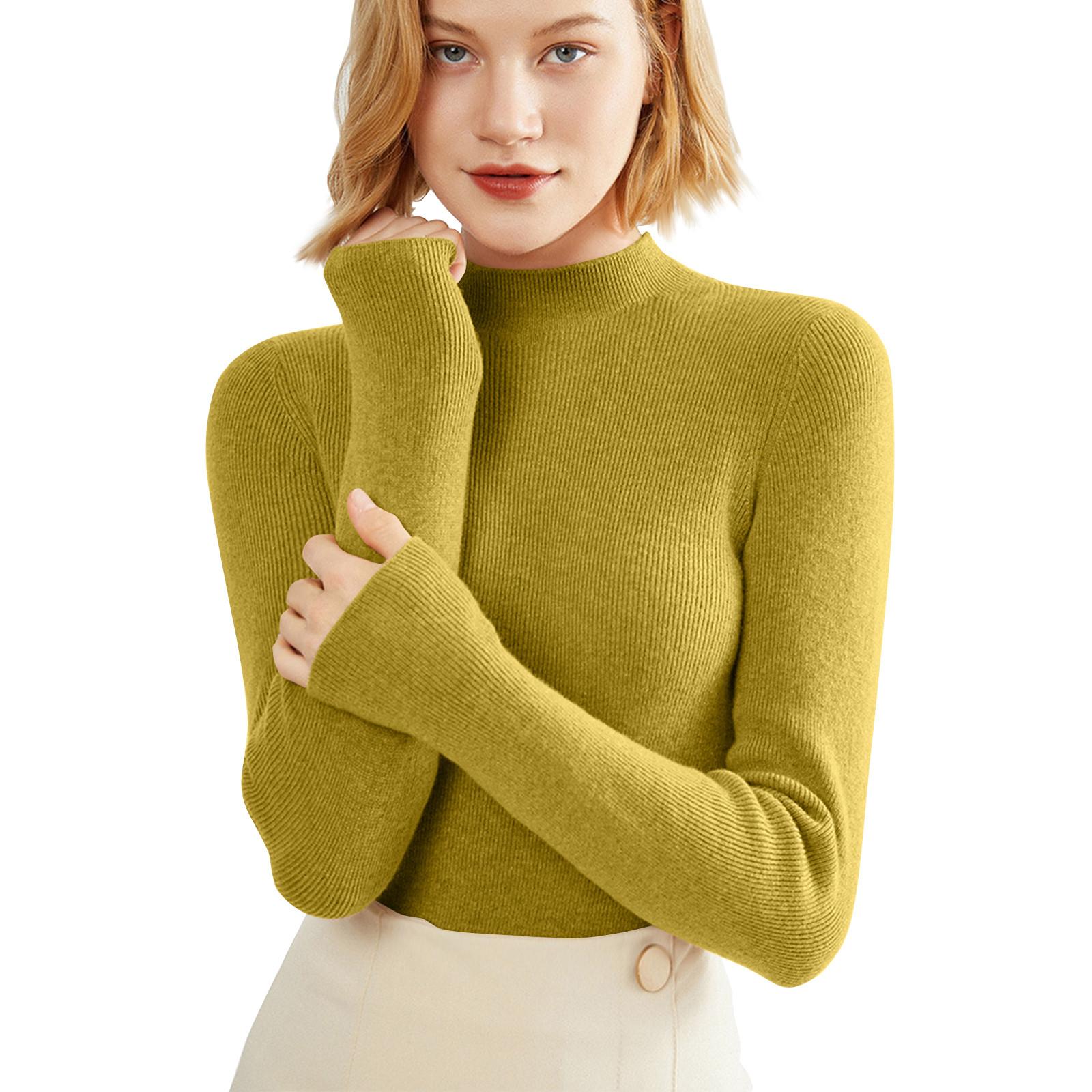 Women s Retro Striped Contrast Half Turtleneck Sweater Knitted Loose Causal Bottoming Sweaters One Size жёлтый