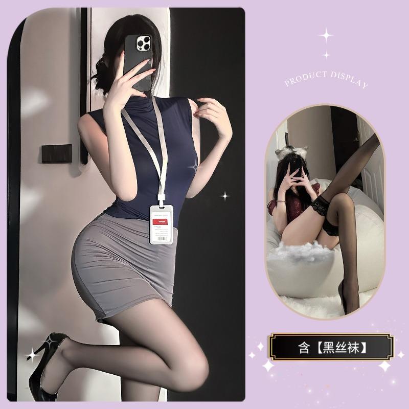 Women Sexy Role Play Secretary Uniform Hip Skirt Intimate Lingerie Set