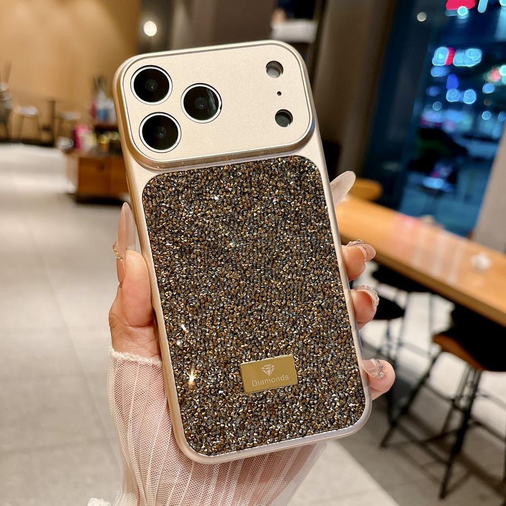 Licht Luxe Glitter Strass Hoesje Voor IPhone 14 15 16 Pro Directe Upgrade 17 Pro Max Glas Groot Camera Venster Anti-val Hoesje
