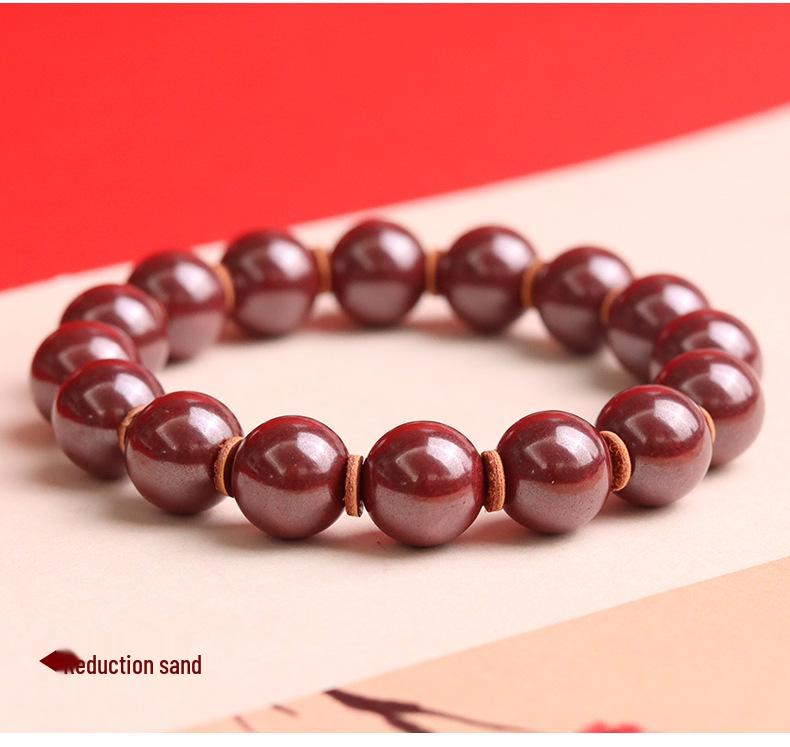 Authentic High-Content Cinnabar Bracelet with Purple Gold Sand Crystals, Supports Re-Inspection