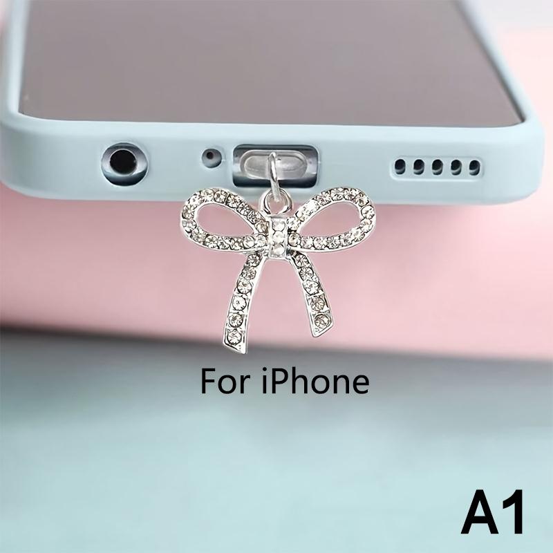 Phone Dust Plug Cute Bow Diamond Phone Accessory Pendant Decoration For Iphone Type-C Charging Interface