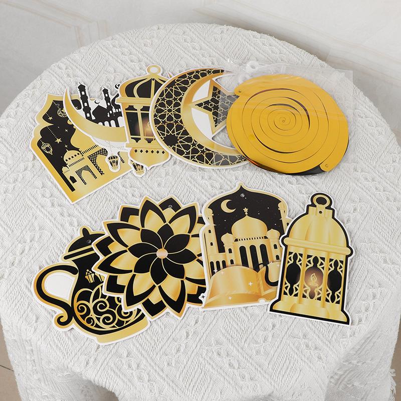 8/16Pcs Ramadan Hanging Spirals Eid Mubarak Moon Star Swirls Banner Garland 2026 Islamic Muslim Party Home Decoration Supplies