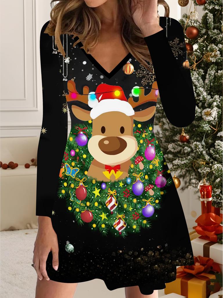 Rochie Imprimată 3D Articol Exclusiv la Modă pentru Femei în Toamnă și Iarnă Ediție de Crăciun