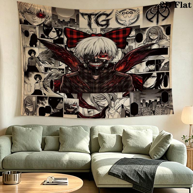Tokyo Ghoul Wall Tapestry Aesthetic Wall Hanging Printed Fabric Blanket Decorative Tapestries For Bedroom Living Room Home Decor