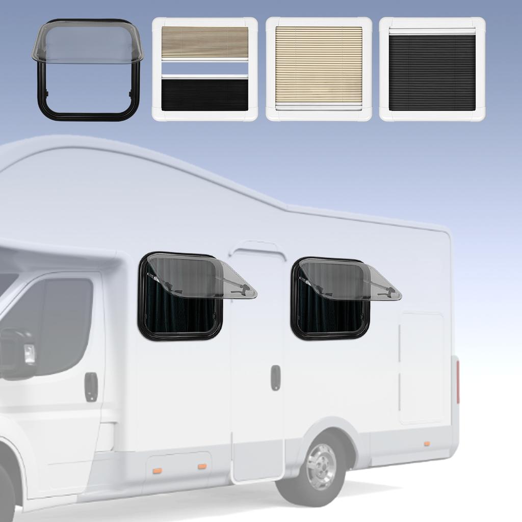 RV Window With Blackout Curtain 75° Opening Angle H500mm W500mm Cutout Push Out Window for RV Camper