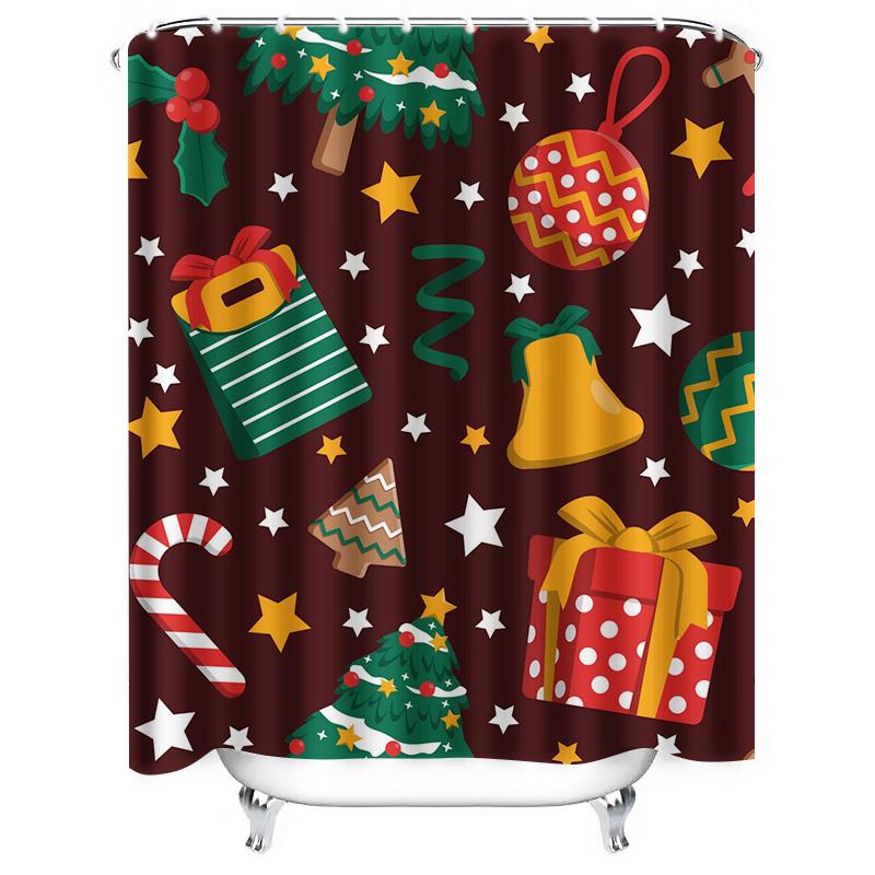 Tu Christmas Shower Curtain Festive Holiday Decor Waterproof Bathroom Set Holiday Xmas Pattern Backdrop