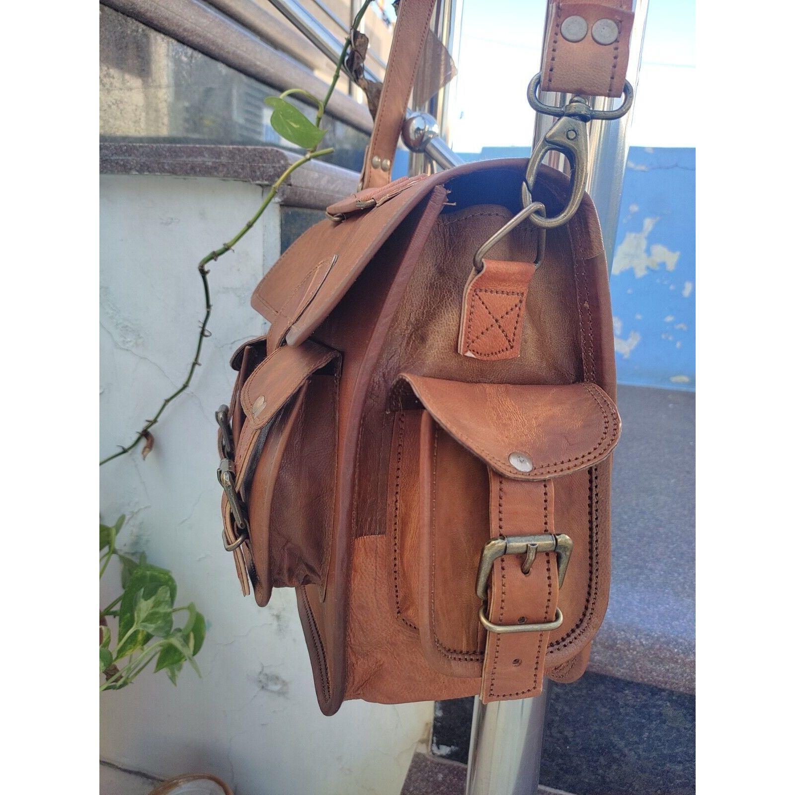 Классическая офисная сумка-мессенджер из натуральной коричневой козьей кожи ручной работы — фото 2