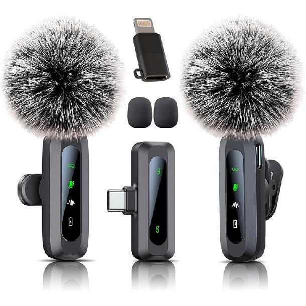 Microphone for iPhone 15-16, mini mic Wireless mic with Noise Reduction,mini Microphone LED Display -Wireless Microphones Ideal for Vlog, TikTok &