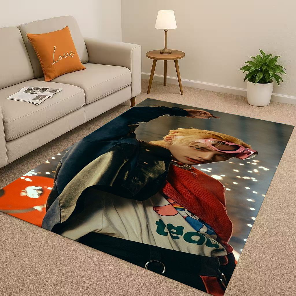 3D Kpop Hyunjin Star Art living Room Non-Slip Area Rug Soft Carpet for Bedroom Playroom and Sofa,Easy Clean Home Decor Doormat